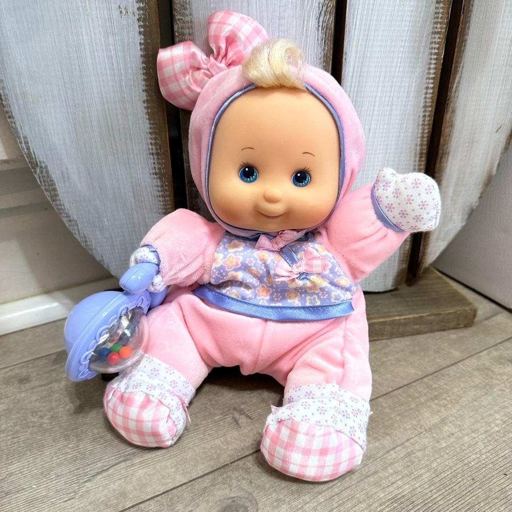 Vintage Y2K Fisher-Price First Baby Doll with Rattle Soft Plush & Vinyl Face - Picture 7 of 16